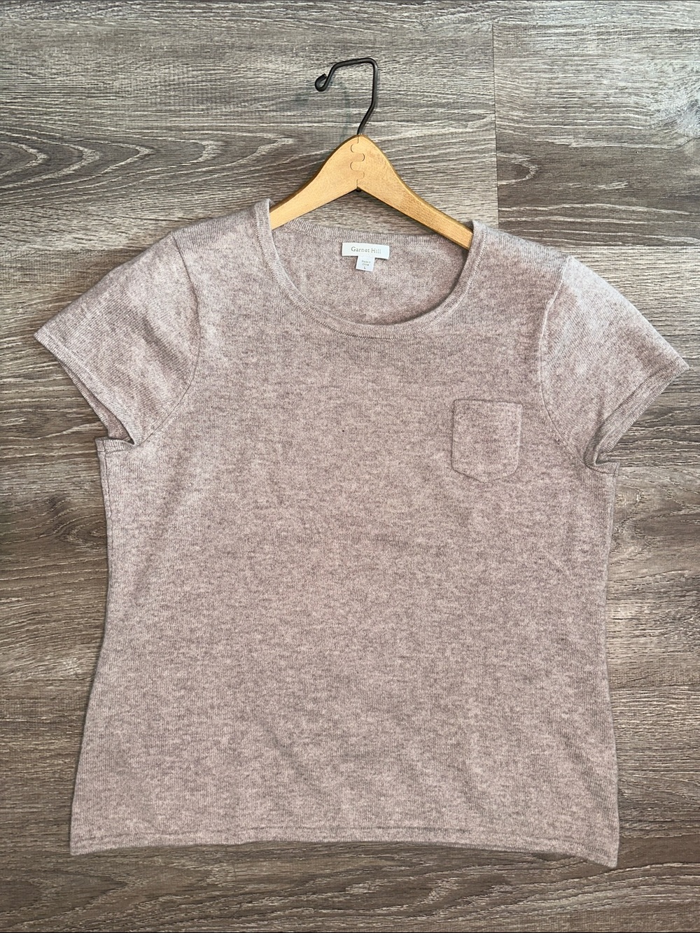 Garnet Hill Cashmere Sweater Heathered Cream Short-Sleeve Crewneck 100% Cashmere